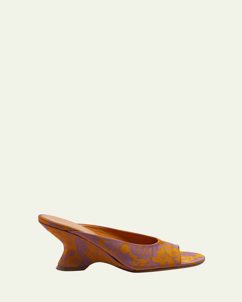 Printed Rayon Peep-Toe Mules